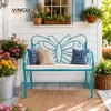 image:imageVINGLI 387in Cast Iron Outdoor Bench with Cushion All Weather Resistant Metal Bench with Curved Armrests and Butterfly Pattern Backrest 12 Person Patio Bench for Garden Porch Park Yard BlackBlue