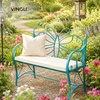 image:imageVINGLI 387in Cast Iron Outdoor Bench with Cushion All Weather Resistant Metal Bench with Curved Armrests and Butterfly Pattern Backrest 12 Person Patio Bench for Garden Porch Park Yard BlackBlue