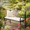 image:imageVINGLI 387in Cast Iron Outdoor Bench with Cushion All Weather Resistant Metal Bench with Curved Armrests and Butterfly Pattern Backrest 12 Person Patio Bench for Garden Porch Park Yard BlackBlack