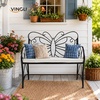 image:imageVINGLI 387in Cast Iron Outdoor Bench with Cushion All Weather Resistant Metal Bench with Curved Armrests and Butterfly Pattern Backrest 12 Person Patio Bench for Garden Porch Park Yard BlackBlack
