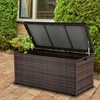 image:imageVINGLI 40 Gallon Wicker Storage Bench Patio Cushion Storage Box with Side Handles Rattan Deck Box for Garden Tools Cushions Outdoor Patio Deck Box for Garden Poolside GreyChestnut