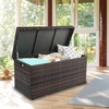 image:imageVINGLI 40 Gallon Wicker Storage Bench Patio Cushion Storage Box with Side Handles Rattan Deck Box for Garden Tools Cushions Outdoor Patio Deck Box for Garden Poolside GreyChestnut