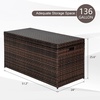 image:imageVINGLI 40 Gallon Wicker Storage Bench Patio Cushion Storage Box with Side Handles Rattan Deck Box for Garden Tools Cushions Outdoor Patio Deck Box for Garden Poolside GreyChestnut