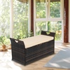 image:imageVINGLI 40 Gallon Wicker Storage Bench Patio Cushion Storage Box with Side Handles Rattan Deck Box for Garden Tools Cushions Outdoor Patio Deck Box for Garden Poolside GreyBrown