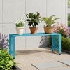 image:imageVINGLI 40in Outdoor Metal Bench AllWeathe Backless Patio Bench with Slatted SeatFloral Side Panels RustResistant Garden Bench Weatherproof Outdoor Seating for Porch Entryway Backyard GreenBlue