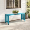 image:imageVINGLI 40in Outdoor Metal Bench AllWeathe Backless Patio Bench with Slatted SeatFloral Side Panels RustResistant Garden Bench Weatherproof Outdoor Seating for Porch Entryway Backyard GreenBlue
