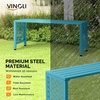 image:imageVINGLI 40in Outdoor Metal Bench AllWeathe Backless Patio Bench with Slatted SeatFloral Side Panels RustResistant Garden Bench Weatherproof Outdoor Seating for Porch Entryway Backyard GreenBlue