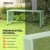 image:imageVINGLI 40in Outdoor Metal Bench AllWeathe Backless Patio Bench with Slatted SeatFloral Side Panels RustResistant Garden Bench Weatherproof Outdoor Seating for Porch Entryway Backyard GreenGreen