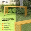 image:imageVINGLI 40in Outdoor Metal Bench AllWeathe Backless Patio Bench with Slatted SeatFloral Side Panels RustResistant Garden Bench Weatherproof Outdoor Seating for Porch Entryway Backyard GreenYellow