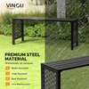 image:imageVINGLI 40in Outdoor Metal Bench AllWeathe Backless Patio Bench with Slatted SeatFloral Side Panels RustResistant Garden Bench Weatherproof Outdoor Seating for Porch Entryway Backyard GreenBlack