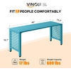 image:imageVINGLI 40in Outdoor Metal Bench AllWeathe Backless Patio Bench with Slatted SeatFloral Side Panels RustResistant Garden Bench Weatherproof Outdoor Seating for Porch Entryway Backyard GreenBlue