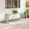 image:imageVINGLI 40in Outdoor Metal Bench AllWeathe Backless Patio Bench with Slatted SeatFloral Side Panels RustResistant Garden Bench Weatherproof Outdoor Seating for Porch Entryway Backyard GreenGreen