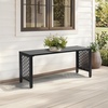 image:imageVINGLI 40in Outdoor Metal Bench AllWeathe Backless Patio Bench with Slatted SeatFloral Side Panels RustResistant Garden Bench Weatherproof Outdoor Seating for Porch Entryway Backyard GreenBlack