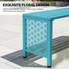 image:imageVINGLI 40in Outdoor Metal Bench AllWeathe Backless Patio Bench with Slatted SeatFloral Side Panels RustResistant Garden Bench Weatherproof Outdoor Seating for Porch Entryway Backyard GreenBlue