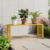 image:imageVINGLI 40in Outdoor Metal Bench AllWeathe Backless Patio Bench with Slatted SeatFloral Side Panels RustResistant Garden Bench Weatherproof Outdoor Seating for Porch Entryway Backyard GreenYellow