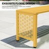 image:imageVINGLI 40in Outdoor Metal Bench AllWeathe Backless Patio Bench with Slatted SeatFloral Side Panels RustResistant Garden Bench Weatherproof Outdoor Seating for Porch Entryway Backyard GreenYellow