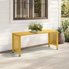 image:imageVINGLI 40in Outdoor Metal Bench AllWeathe Backless Patio Bench with Slatted SeatFloral Side Panels RustResistant Garden Bench Weatherproof Outdoor Seating for Porch Entryway Backyard GreenYellow