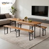 image:imageVINGLI 70 Inch Folding Picnic Tables with Benches Set WeatherResistant Wooden Beer Garden Table Bench 3Piece Portable Fold Up Camping BBQ TableWalnut ColorWalnut Color