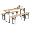 image:imageVINGLI 70 Inch Folding Picnic Tables with Benches Set WeatherResistant Wooden Beer Garden Table Bench 3Piece Portable Fold Up Camping BBQ TableWalnut ColorNatural Wood Color