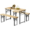 image:imageVINGLI 70 Inch Folding Picnic Tables with Benches Set WeatherResistant Wooden Beer Garden Table Bench 3Piece Portable Fold Up Camping BBQ TableWalnut ColorNatural Wood Color