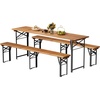 image:imageVINGLI 70 Inch Folding Picnic Tables with Benches Set WeatherResistant Wooden Beer Garden Table Bench 3Piece Portable Fold Up Camping BBQ TableWalnut ColorWalnut Color