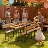image:imageVINGLI 70 Inch Folding Picnic Tables with Benches Set WeatherResistant Wooden Beer Garden Table Bench 3Piece Portable Fold Up Camping BBQ TableWalnut ColorNatural Wood Color