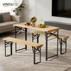 image:imageVINGLI 70 Inch Folding Picnic Tables with Benches Set WeatherResistant Wooden Beer Garden Table Bench 3Piece Portable Fold Up Camping BBQ TableWalnut ColorNatural Wood Color