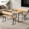 image:imageVINGLI 70 Inch Folding Picnic Tables with Benches Set WeatherResistant Wooden Beer Garden Table Bench 3Piece Portable Fold Up Camping BBQ TableWalnut ColorNatural Wood Color