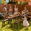 image:imageVINGLI 70 Inch Folding Picnic Tables with Benches Set WeatherResistant Wooden Beer Garden Table Bench 3Piece Portable Fold Up Camping BBQ TableWalnut ColorWalnut Color