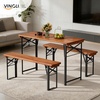 image:imageVINGLI 70 Inch Folding Picnic Tables with Benches Set WeatherResistant Wooden Beer Garden Table Bench 3Piece Portable Fold Up Camping BBQ TableWalnut ColorWalnut Color