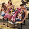 image:imageVINGLI 70 Inch Folding Picnic Tables with Benches Set WeatherResistant Wooden Beer Garden Table Bench 3Piece Portable Fold Up Camping BBQ TableWalnut ColorNatural Wood Color