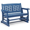 image:imageVINGLI Fir Wood Outdoor Glider with Floral Backrest Wooden Patio Gliding Bench with Cup Holders Smooth Rocking Chair for Garden Yard amp Porch Blue 4FTBlue