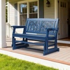 image:imageVINGLI Fir Wood Outdoor Glider with Floral Backrest Wooden Patio Gliding Bench with Cup Holders Smooth Rocking Chair for Garden Yard amp Porch Blue 4FTBlue