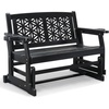 image:imageVINGLI Fir Wood Outdoor Glider with Floral Backrest Wooden Patio Gliding Bench with Cup Holders Smooth Rocking Chair for Garden Yard amp Porch Blue 4FTBlack