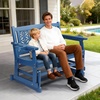 image:imageVINGLI Fir Wood Outdoor Glider with Floral Backrest Wooden Patio Gliding Bench with Cup Holders Smooth Rocking Chair for Garden Yard amp Porch Blue 4FTBlue