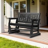 image:imageVINGLI Fir Wood Outdoor Glider with Floral Backrest Wooden Patio Gliding Bench with Cup Holders Smooth Rocking Chair for Garden Yard amp Porch Blue 4FTBlack
