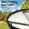 image:imageVINGLI Folding Glass Outdoor Side Table 18 Inches Small Foldable Patio Bistro Table with Tempered Glass Table Top for Lawn amp Garden Balcony Porch and Pool RoundRound