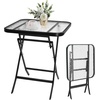 image:imageVINGLI Folding Glass Outdoor Side Table 18 Inches Small Foldable Patio Bistro Table with Tempered Glass Table Top for Lawn amp Garden Balcony Porch and Pool RoundRectangular