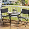 image:imageVINGLI Folding Glass Outdoor Side Table 18 Inches Small Foldable Patio Bistro Table with Tempered Glass Table Top for Lawn amp Garden Balcony Porch and Pool RoundRound