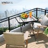 image:imageVINGLI Folding Glass Outdoor Side Table 18 Inches Small Foldable Patio Bistro Table with Tempered Glass Table Top for Lawn amp Garden Balcony Porch and Pool RoundRectangular