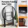 image:imageVINGLI Folding Glass Outdoor Side Table 18 Inches Small Foldable Patio Bistro Table with Tempered Glass Table Top for Lawn amp Garden Balcony Porch and Pool RoundRound