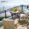 image:imageVINGLI Folding Glass Outdoor Side Table 18 Inches Small Foldable Patio Bistro Table with Tempered Glass Table Top for Lawn amp Garden Balcony Porch and Pool RoundRound