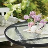 image:imageVINGLI Folding Glass Outdoor Side Table 18 Inches Small Foldable Patio Bistro Table with Tempered Glass Table Top for Lawn amp Garden Balcony Porch and Pool RoundRound