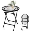 image:imageVINGLI Folding Glass Outdoor Side Table 18 Inches Small Foldable Patio Bistro Table with Tempered Glass Table Top for Lawn amp Garden Balcony Porch and Pool RoundRound