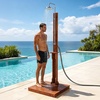 image:imageVINGLI Freestanding Outdoor Shower with Base Solid Cedar Wood Garden Shower for Poolside Backyard amp Beach HeightAdjustable Cold Water Outside Shower Station Brown