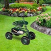 image:imageVINGLI Garden Cart with Swivel Seat and Wheels Gardening Workseat with Extendable Steer Handle Tool Tray and Basket Patio Wagon Scooter for Planting Rolling Garden Stool Cart