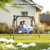 image:imageVINGLI Heavy Duty 880 LBS Wooden Patio Porch Swing with AFrame Stand Hanging Swing Bench Chair with Frame for Outside Yard Garden NaturalRustic Sequoia Dusk