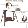 image:imageVINGLI Heavy Duty 880 LBS Wooden Patio Porch Swing with AFrame Stand Hanging Swing Bench Chair with Frame for Outside Yard Garden NaturalRustic Sequoia Dusk