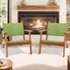 image:imageVINGLI Outdoor Armchair Wooden Adirondack Chair AllWeather Wooden Patio Chair with Waterproof PE Woven Fabric Porch Chair for Garden Lawn and Poolside 1 Green and BrownGreen and Brown