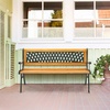 image:imageVINGLI Outdoor Bench Weather Resistant Cast Iron FrameTeak Wood Seat wPVC Backrest 3Person 470lbs Capacity Garden Bench for Park Porch Entryway Patio RoseGrid